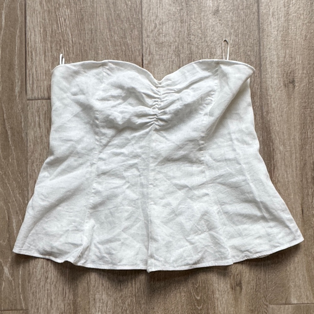 Zara White Sweetheart Ruched Top - Size Large